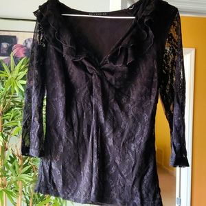 Apostrophe W Sz. 8/M  Black Lace Low V-neck Blouse